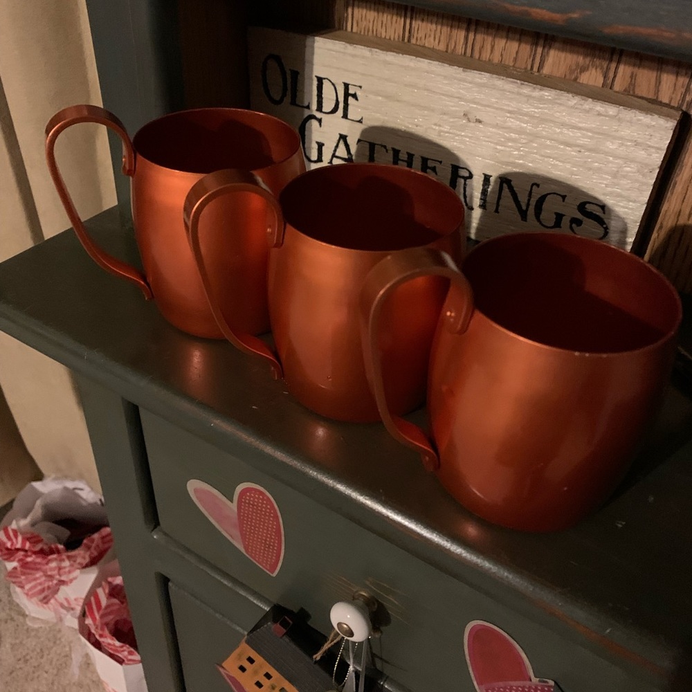 Set of 3 copper colored aluminum mugs